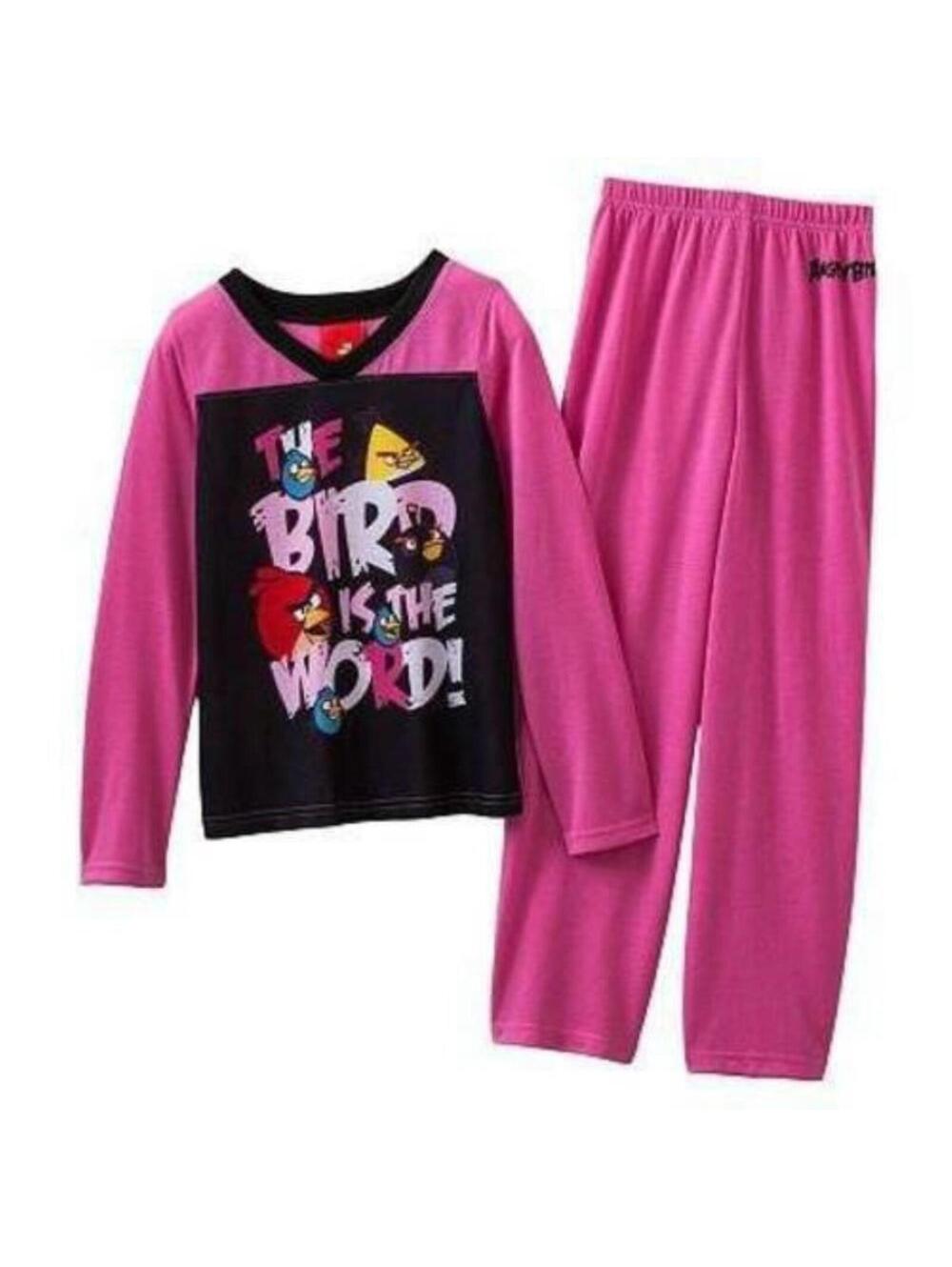 Angry Birds Pajamas 4/6 Girls Pink Black 2 Pc Long Sleeve Shirt & Pants Set